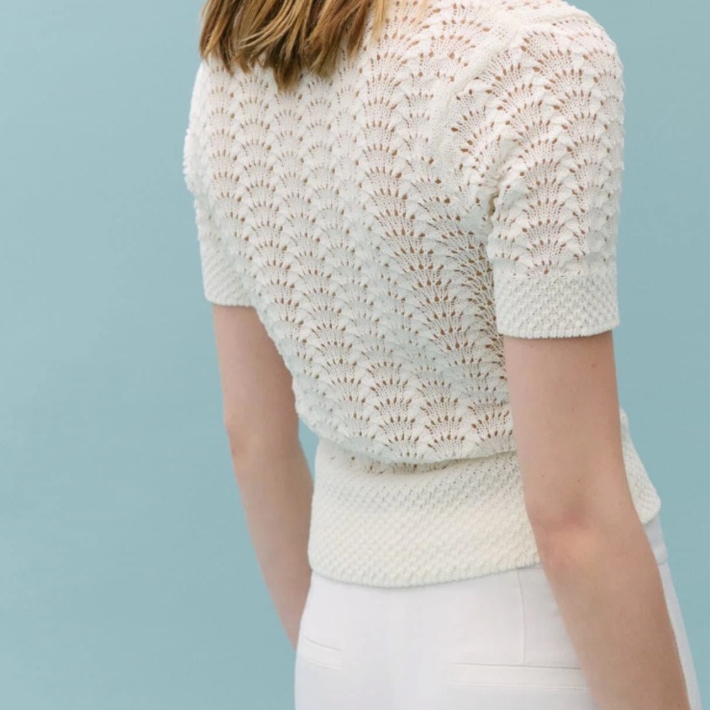 NWT Mango White Open-Knit Polo Sweater - Picture 7 of 8